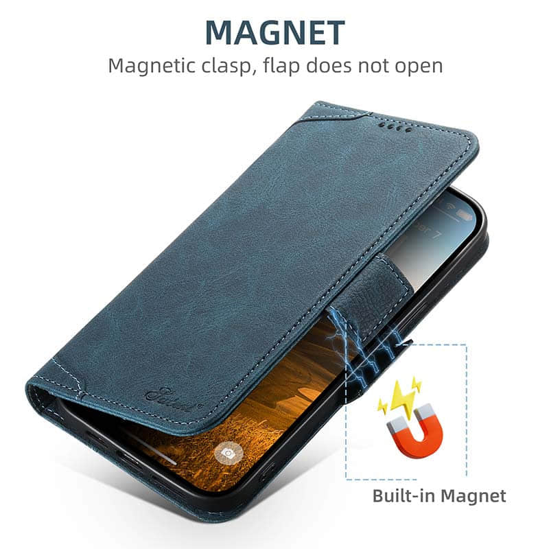 Casekis Leather Wallet Phone Case compatible with MagSafe Blue