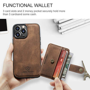 Casekis Leather Magnetic RFID Wallet Phone Case Brown