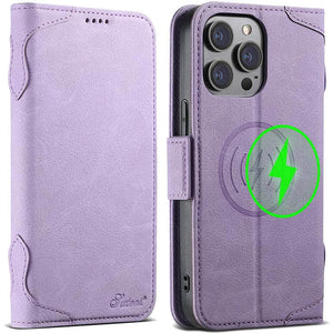 Casekis Leather Wallet Phone Case compatible with MagSafe Purple