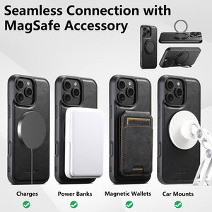 Casekis Magnetic Charging Rotating Stand Leather Phone Case Black