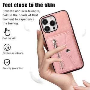 Casekis Accordion Cardholder RFID Zipper Phone Case Rose Gold