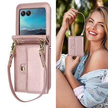 Load image into Gallery viewer, Casekis Moto Razr 40 Ultra Cardholder Crossbody Leather Phone Case Rose Gold
