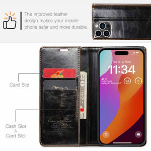 CASEKIS Luxury Flip Leather Phone Case for iPhone 15 Pro Max