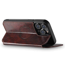 Load image into Gallery viewer, Casekis Leather Wallet MagSafe Phone Case Brown
