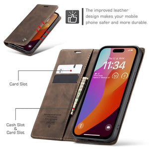 Casekis Retro Wallet Case For iPhone 15 Pro