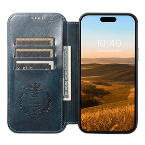 Casekis Leather Wallet MagSafe Phone Case Blue