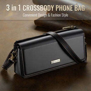 Casekis Multifunctional Leather Crossbody Phone Bag Black