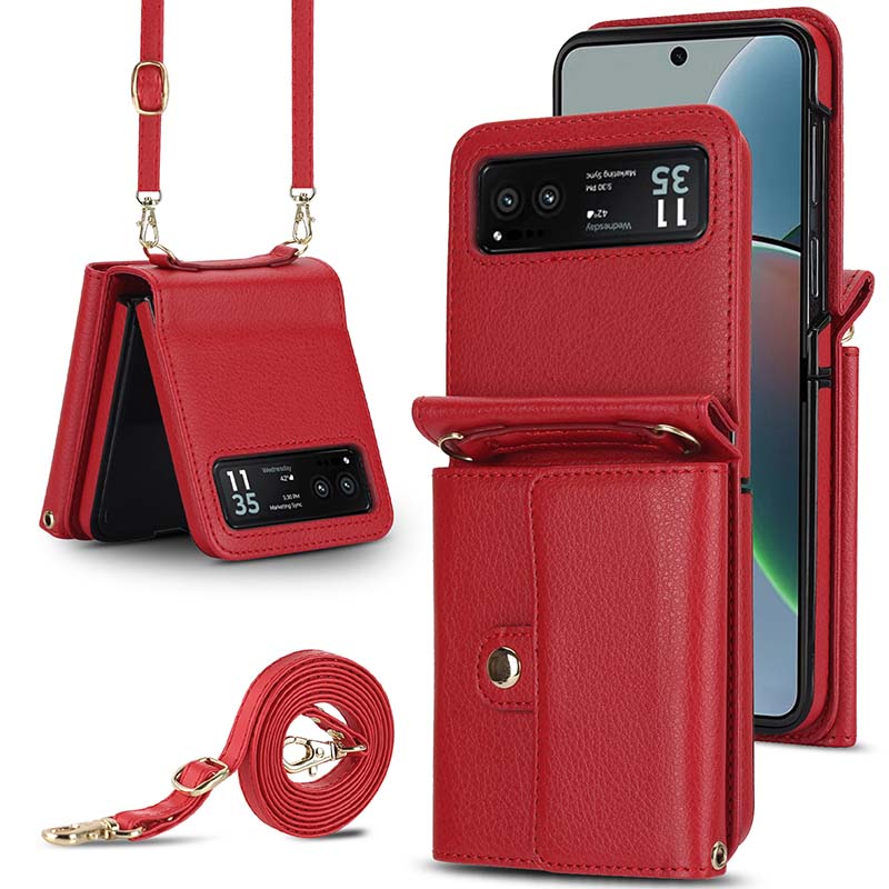 Casekis Moto Razr 40 Cardholder Crossbody Leather Phone Case Red