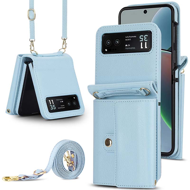 Casekis Moto Razr 40 Cardholder Crossbody Leather Phone Case Blue