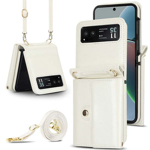 Casekis Moto Razr 40 Cardholder Crossbody Leather Phone Case White