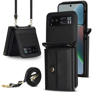 Casekis Moto Razr 40 Cardholder Crossbody Leather Phone Case Black