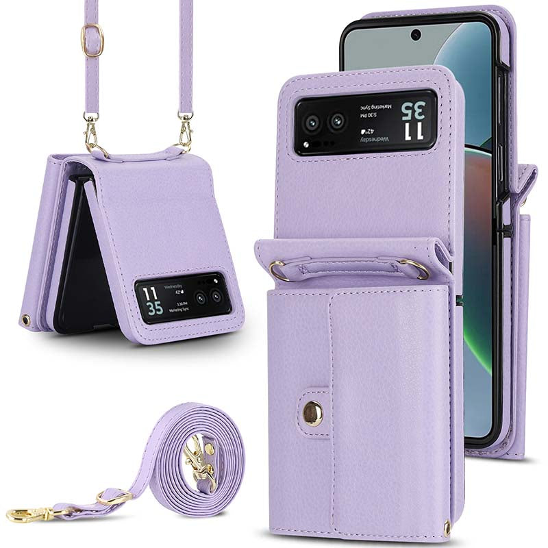 Casekis Moto Razr 40 Cardholder Crossbody Leather Phone Case Purple