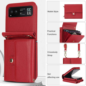 Casekis Moto Razr 40 Cardholder Crossbody Leather Phone Case Red