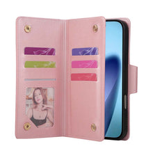 Load image into Gallery viewer, Casekis Studded Zip Leather Wallet Wristlet Phone Case Rose Gold
