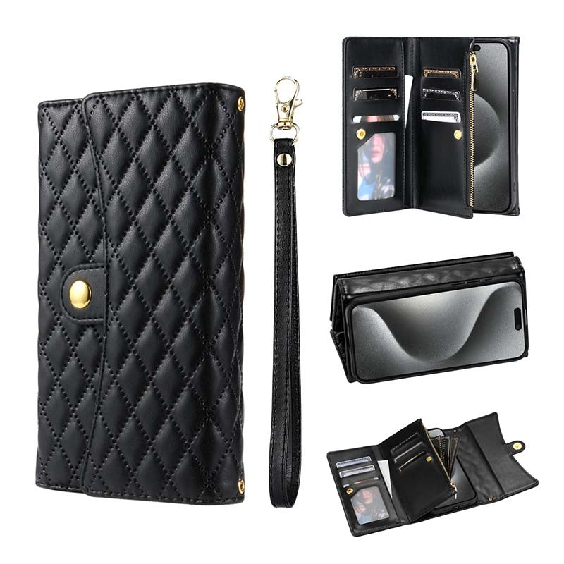 Casekis 7-Slot Foldable Crossbody Wallet Phone Case Black