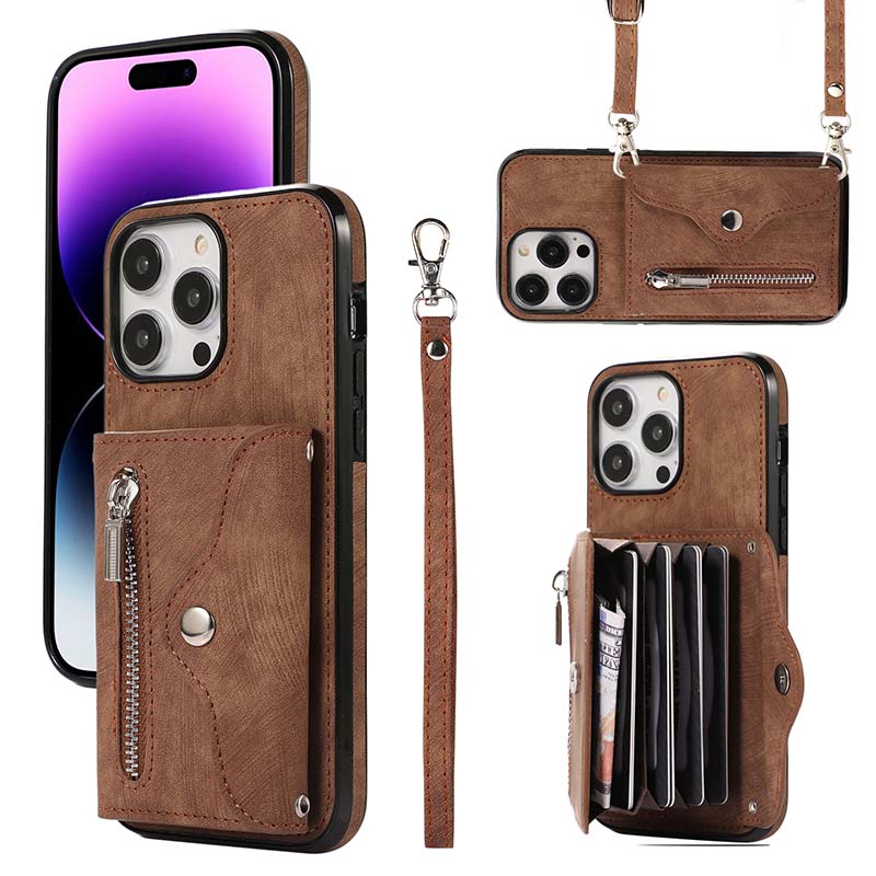 Casekis Accordion Cardholder RFID Zipper Phone Case Brown