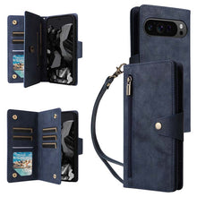 Load image into Gallery viewer, Casekis Studded Zip Leather Wallet Wristlet Phone Case Blue
