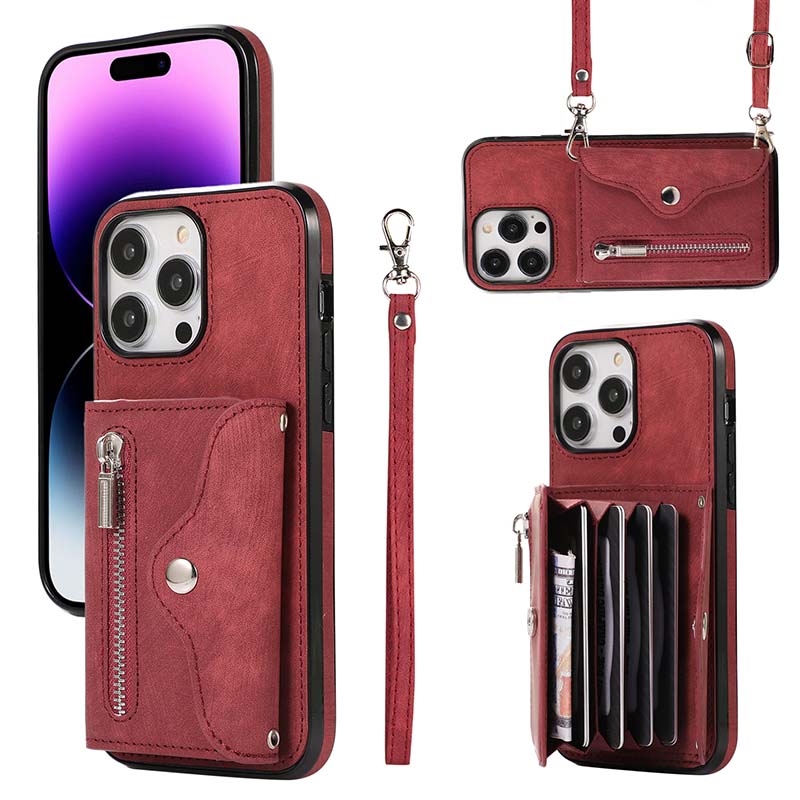 Casekis Accordion Cardholder RFID Zipper Phone Case Red