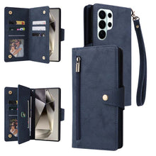 Load image into Gallery viewer, Casekis Studded Zip Leather Wallet Wristlet Phone Case Blue
