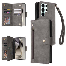 Load image into Gallery viewer, Casekis Studded Zip Leather Wallet Wristlet Phone Case Gray
