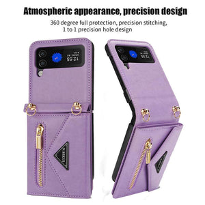 Casekis Crossbody Strap Leather Magnetic Wallet Case For Galaxy Z Flip 4 5G