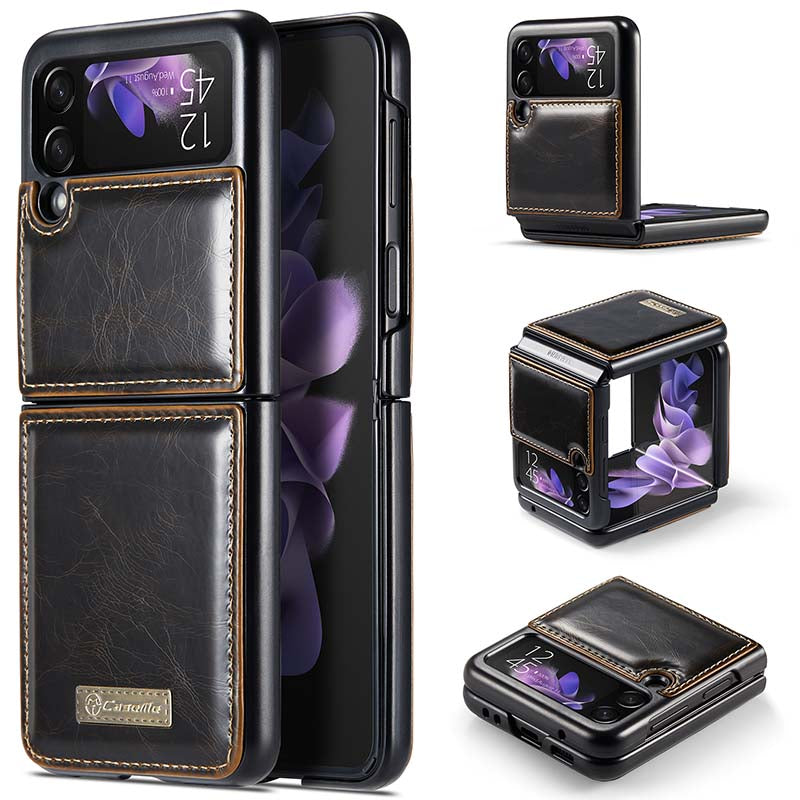 CASEKIS Luxury Flip Leather Brown Phone Case For Galaxy Z Flip 4 5G