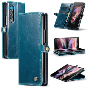 Luxury Flip Leather Card Slots Phone Case for Galaxy Z Fold 3 5G Blue