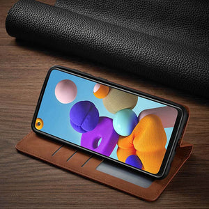Luxury Leather Flip Wallet Case Cover For Samsung Galaxy A21s - Casekis