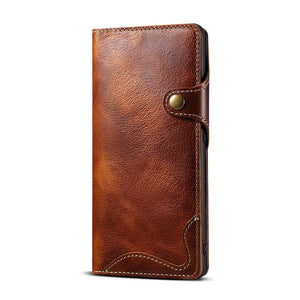 Genuine Cowhide Leather Button Flip Phone Case For Samsung Galaxy S21 Ultra 5G - Casekis