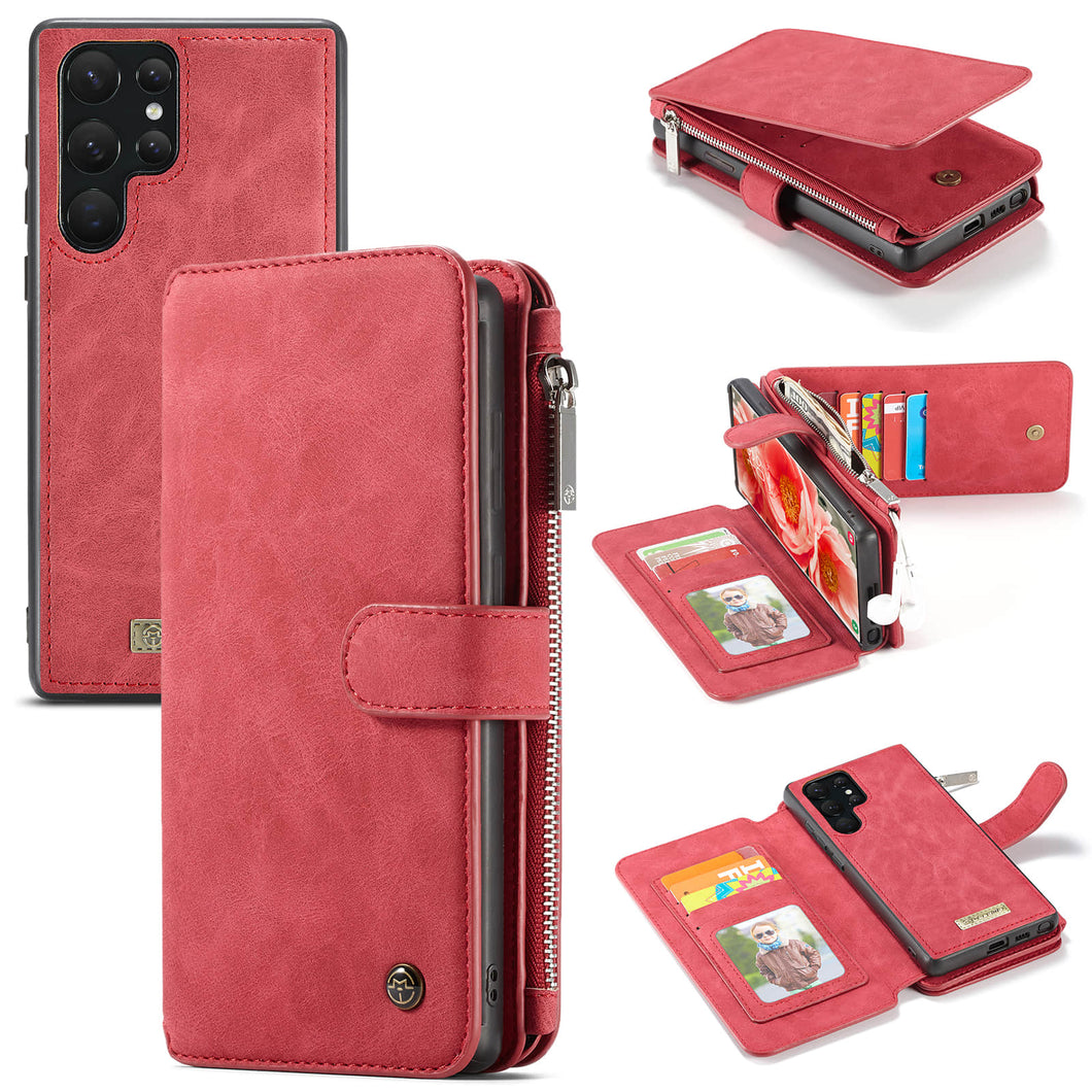 Casekis Zipper Cardholder Leather Wallet Phone Case Red