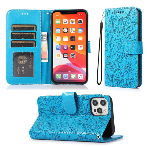 Apple iPhone Cardholder Case Embossed Flower Filp Wallet Case - Casekis