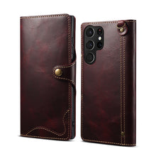 Load image into Gallery viewer, Casekis Genuine Cowhide Leather Button Flip Phone Case For Galaxy S22 Ultra 5G
