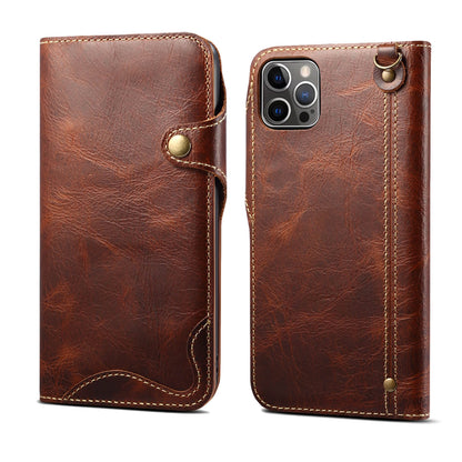 Casekis Genuine Cowhide Leather Button Flip Phone Case Brown