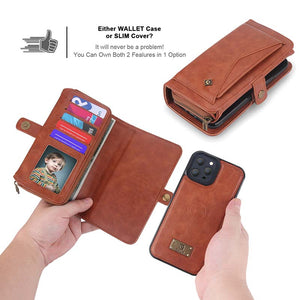 Casekis Large-Capacity Zipper Card Leather Case for iPhone