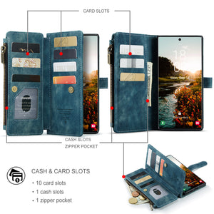 Casekis Leather Zipper Phone Case For Galaxy S22 Ultra 5G Blue