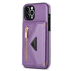 Casekis Crossbody Strap Leather Magnetic Wallet Phone Case Purple