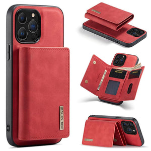 iPhone Two-in-one Magnetic Split Three-fold Wallet Phone Case - Casekis