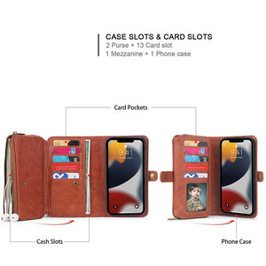 Casekis Large-Capacity Zipper Card Leather Case for iPhone