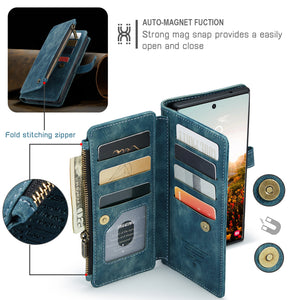 Casekis Leather Zipper Phone Case For Galaxy S22 Ultra 5G Blue