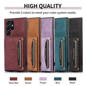 Wallet phone case leather tri-fold cardholder phone case for Galaxy