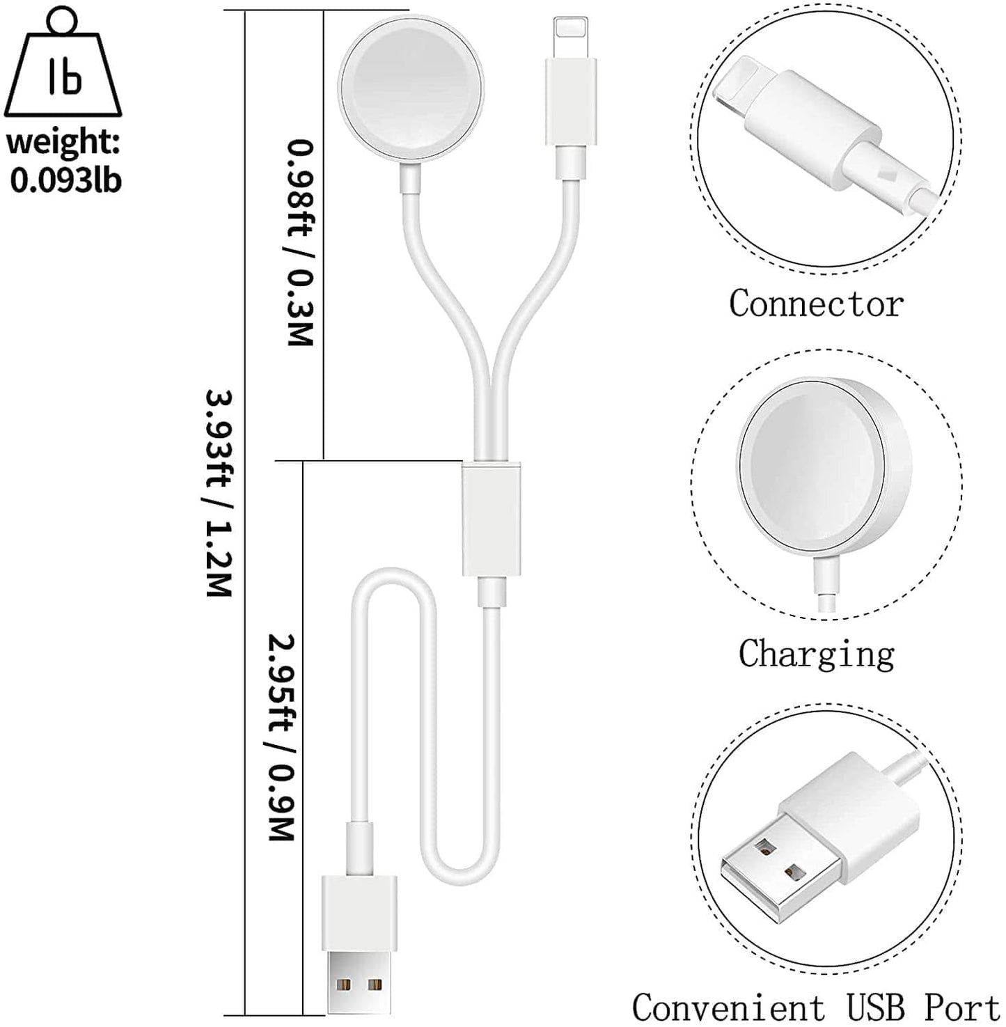 Charging Cable for iWatch, Phone & Pad Series, 2-in-1 Upgraded Version