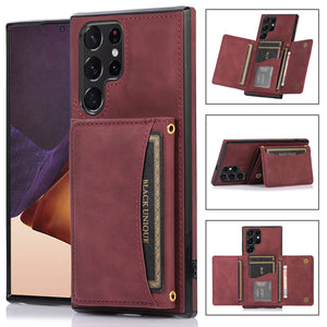 Wallet phone case leather tri-fold cardholder phone case for Galaxy