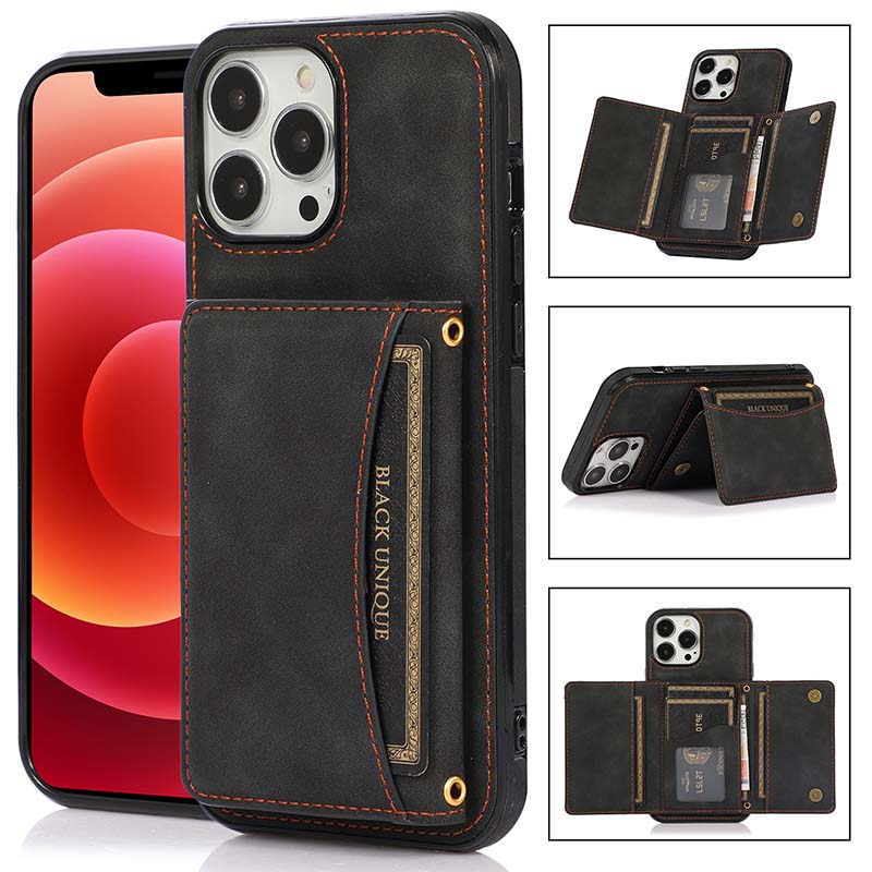 Casekis Wallet Case Tri-fold Cardholder Phone Case Black