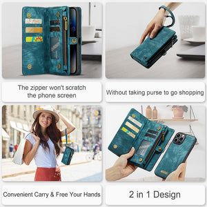 Casekis Wrist Strap Zipper Wallet Phone Case Blue