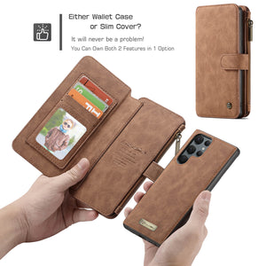 Casekis Zipper Cardholder Leather Wallet Phone Case Brown