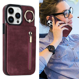 Casekis Card Holder Ring Phone Case Red Wine