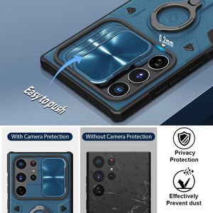 Casekis Sliding Lens Protection ring holder Blue case for Galaxy S22 Ultra