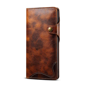Genuine Cowhide Leather Button Flip Phone Case For Samsung Galaxy S21 Plus 5G - Casekis
