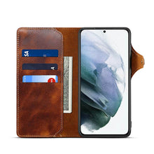 Load image into Gallery viewer, Genuine Cowhide Leather Button Flip Phone Case For Samsung Galaxy S21 Plus 5G - Casekis
