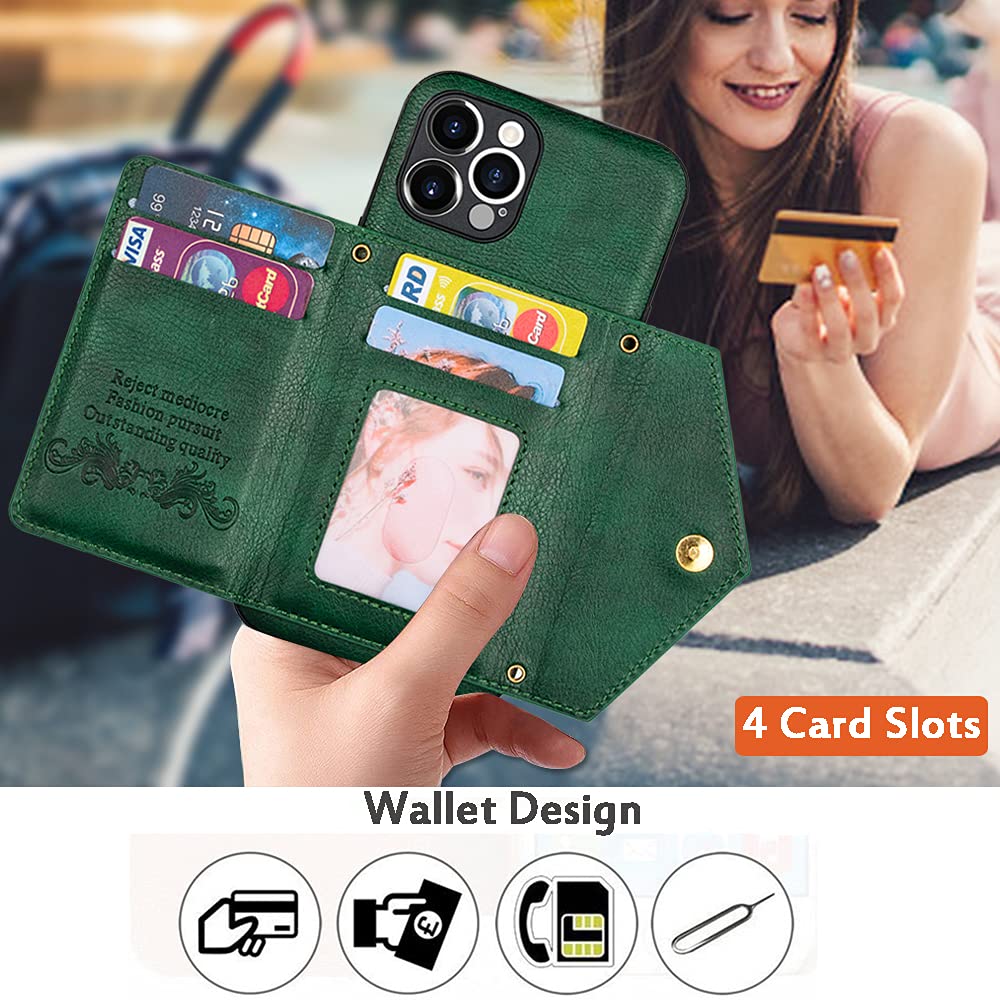 Casekis Crossbody Strap Leather Magnetic Wallet Phone Case Green